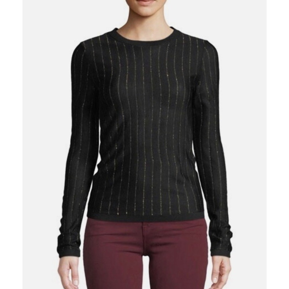 Frame Women's Striped Metallic Wool Blend Crewneck Top Long‎ Sleeve XS